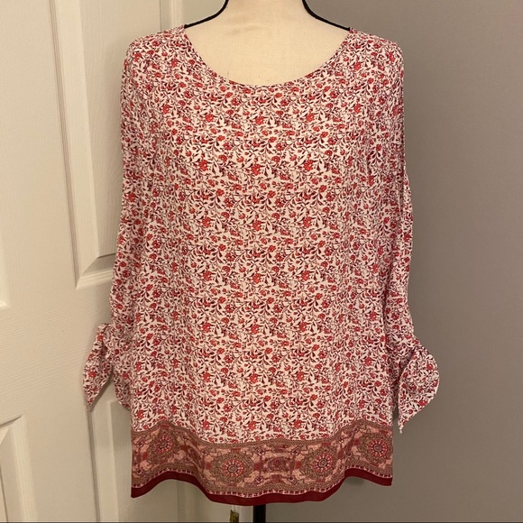 MAX STUDIO Floral/Handkerchief Print Tie Blouse - Picture 1 of 14